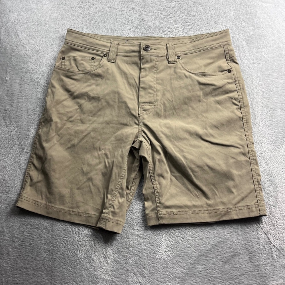 Prana Brion Mens Khaki Tan Stretch Performance Hiking Shorts 33W x 9L